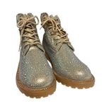 Bella Marie Boots Womens 11 Champagne Gold Suede Rhinestone LaceUp Chunky Sole Photo 5