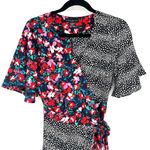 simply styled Vintage Mixed Print Wrap Dress Flutter Sleeve Floral Polka Dot S Photo 11