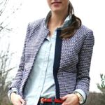 J.Crew Blue & White Tweed Women’s Silk Blend 3/4 Sleeve Cropped Blazer Photo 2