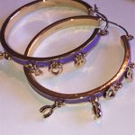 Mix It Gold Tone Purple Enamel Dangling Charms Boho Hoop Earrings Photo 0