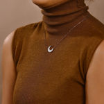 Boutique NEW Women's Opal Moon Pave Diamond Simulant Necklace 925 Silver White 16-18” Photo 6