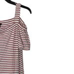 Ann Taylor  Cold Shoulder T-Shirt Top‎ Size Medium White With Red Stripes Stretch Photo 2