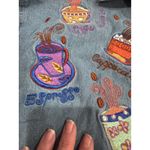 Vintage Lets Quizz Again Denim Shirt Women XL Coffee Cup Embroidery Button Up Blue Photo 2