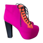 Jeffrey Campbell  Lita Lace Up Platform Boots size 7 Pink Orange Photo 0