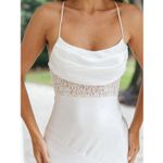 Selfie Leslie NEW! Golden Era Satin Lace Cowl Neck Midi White Dress L st3125b01 Photo 1