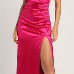 Lulus  Magic Memories Magenta Satin Sleeveless Maxi Dress Photo 0