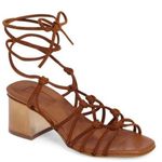 Topshop Suede Lace Wrap Gold Block Heel Sandal Photo 0