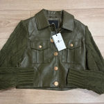 7 For All Mankind NWT  Cropped Faux Vegan Leather Cable Knit Jacket Size XS Photo 0