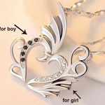2pcs Angel Wing Heart Shaped Couple Necklaces Silver Photo 2