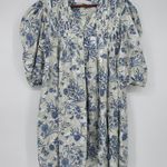 Hunter Bell  Jenkins Gardenia Mini Dress Floral Blue and Beige Puff Sleeves Large Photo 2