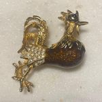 Edwin Pearl Vintage Gold Tone Rooster Brooch Pin With Rhinestones Enamel Detaili Size 2 Photo 8