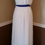 Pink Owl Modcloth White with Blue Fringe & Crochet Trim Halter Maxi Dress Boho Photo 5