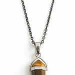 Artisan Tigers Eye crystal Pendant Necklace sterling silver 925 chain Photo 0