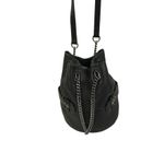SHE + LO Lambskin Leather Chain Drawstring Bucket Bag Black Boho Rare Whimsy EUC Photo 1