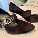 Tahari  Size 8.5 Eva heels with beaded embellishments on strap. Shoes. Pumps. Black suede. Photo 0