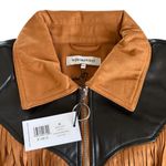 We Wore What Fringe Western Faux Suede Jacket Acorn Brown and Black Medium NWT Photo 3