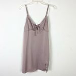 Garage Taupe Grey Satin Tie Front Slitted Spaghetti Strap Mini Slip Dress Size M Photo 1