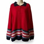 Villager Vintage Red and Navy 1/4 Zip Sweater with Stripes Photo 1