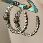 Silver with Smokey Grey Crystal Stones Hoop Earrings Photo 4
