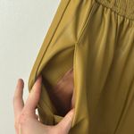 Anthropologie NWT Pilcro M Faux Leather Smocked Wide-Leg Jumpsuit in Khaki Photo 6