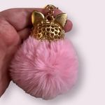 Rhinestone Pink Cat Pompom Key Ring Purse Charm Photo 2