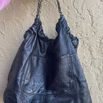 Adrienne Vittadini  Black pebbled leather slouchy hobo bag gold chain Photo 0