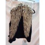 Black Knit Vest Faux Fur Collar Trim Cozy Fashion Outerwear Photo 2