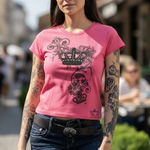 Y2K VTG. DEADSTOCK PINK PRINCESS CROWN RHINESTONE TATTOO TOP NWOT XL Photo 0