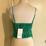 ZARA  Women’s Green Polka Dot Spaghetti Top Asymmetrical Front Blouse Cami Top Photo 7