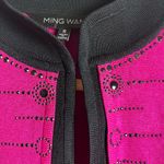 Ming Wang  Magenta Pink Black Rhinestone Embellished Cardigan Sweater Size Small Photo 10