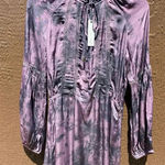 Olivaceous  Purple Tie-Dye Lace-Up Boho Skater Dress S Long Sleeve Ruffle Cuff Photo 0