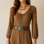 Michael Stars  Y2k Dress One Size Brown Long Sleeve Casual Knit Western‎ Boho Photo 0