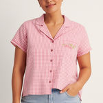 Charter Club  Gingham Top 100%‎ Cotton Embroidered Pocket Short Sleeve Button  XL Photo 0