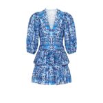Sandro Yana Blue Floral Print Puff Sleeve V-Neck Tiered Mini Dress Size M Photo 4