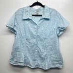 At Last Y2K Sky Blue Button Front Womens Short Sleeve Top 3X Lightweight Capsule Photo 0