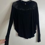 Free People  Black Top Lace Long Sleeves XXS Oversized Waffle Knit Spring Valley Photo 1