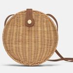 ZARA  Rattan Wicker Circle Snap Closure Crossbody Photo 0