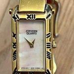 Citizen Ladies Watch Gold Tone Bangle Bracelet Rainbow Pearl Rectangular Dial Photo 2
