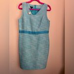 Talbots NWT Blue and White Tweed Structured Ribbon Bow Waist Shift Dress 14P Photo 1