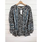 Chelsea & Theodore Womens Size 1X Black White Blue Fox Deer Print Boho Blouse Photo 12