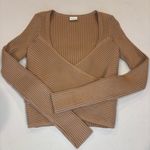 Abercrombie & Fitch Soft AF Long Sleeve Faux Wrap Ribbed Sweater Light Brown Med Photo 2