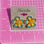Natasha gold tone blue yellow flower studs earrings Photo 3