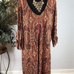 Tacera Women’s Dress Size 1X Boho Paisley Print Midi Dress 3/4 Tab Sleeve Photo 0