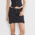 Aritzia  Denim Forum The '90s Mid Rise Cargo Mini Denim Jean Skirt Black Eyeliner Photo 0