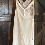 ASOS DESIGN color block satin midi dress with chiffon bodice detail in stone Photo 6