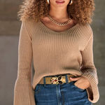 Boston Proper  Knit V-neck Bell Sleeve Sweater Size L Photo 0