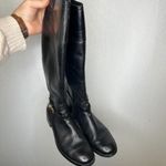 Tory Burch  Marlene Black Leather Riding Boots Gold Embossed Logo Women's Size 7M Photo 1