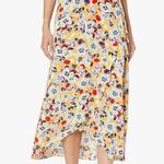 BCBGeneration Yellow Red Blue Floral Ruffle Sarong Wrap Midi Skirt, EUC, Size XS Photo 0