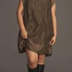 Anthropologie  Cap-Sleeve Green Plissé Mi Dress Large Photo 6