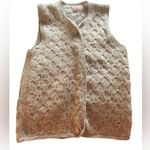 Vintage 90s wool blend hand knit large weave knit sweater vest, GUC, S Tan Photo 0